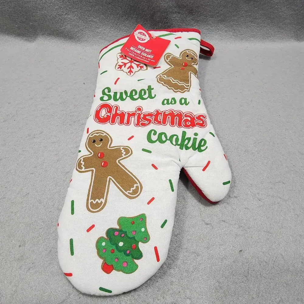 Sweet As A Christmas Cookie - Christmas Kitchen Towel, Potholders Mitten 5pc Set